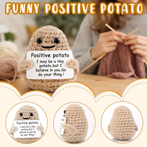 Mini Knitted Crochet Potato Doll with Positive Encouragement Card