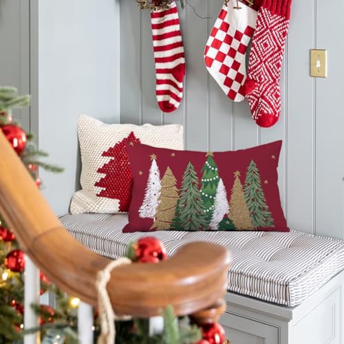 ARGOOG Dark Red Velvet Christmas Pillow Cover 12x20 Inch Tree Decor