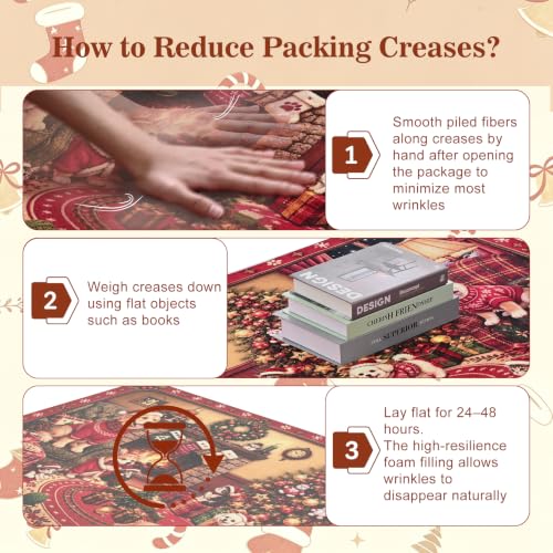 AtawLege 6' x 9' Christmas Area Rug - Non-Slip Washable Faux Wool Living Room