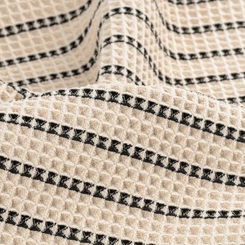 POLYTE 430 GSM Microfiber Waffle Wash Cloth Face Towel - Light Beige/Black, 13x13 in