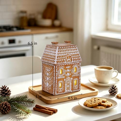 Cynkeyee 6.5 Inch Gingerbread Christmas Figurine - Resin Village House, Two Chimney