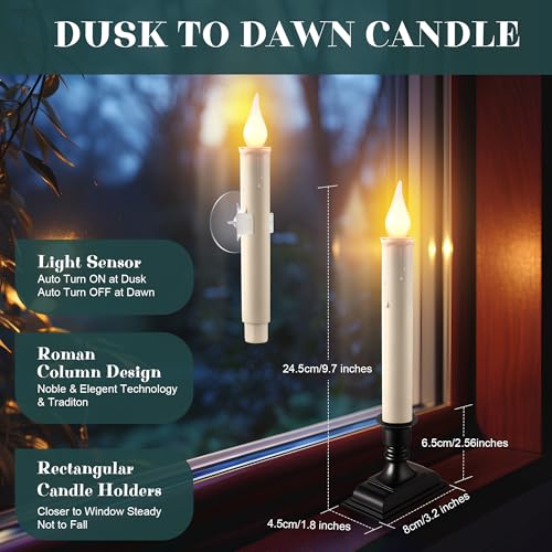 Enhon 12-Pack Battery Operated Window Candles with Dusk-to-Dawn Sensor, Black Base