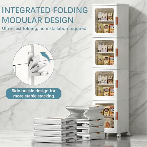 4-Tier Foldable Slim Storage Cabinet with Wheels, Narrow Organizer Unit