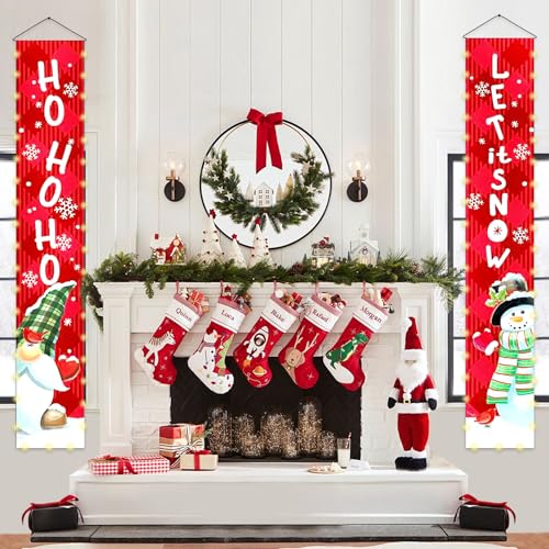 Mrsenloi Let It Snow Christmas Lighted Gnome & Santa Banner for Door - Outdoor Holiday Decor