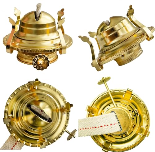 #2 Brass Plated Oil Lamp Burner Replacement with Wick & Chimney Holder