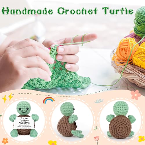 Handmade Crochet Positive Turtle Desk Decor with Encouraging Message Card