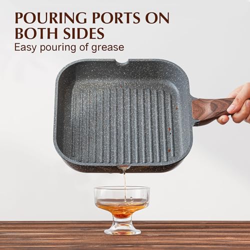 Nonstick Square Grill Pan for Stove Tops - 9.5 Inch Induction Skillet