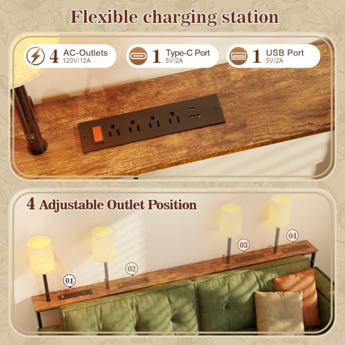79-Inch Adjustable Height Sofa Table with Charging Station and LED Lights