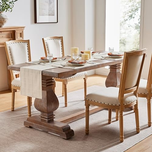 Linen Blend Checked Table Runner, 13x72 Inches Neutral Beige Farmhouse Decor