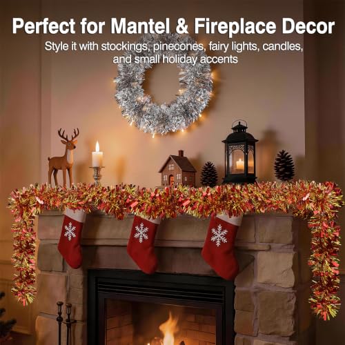 39 FT Silver Tinsel Garland for Christmas Decorations & Holiday Parties
