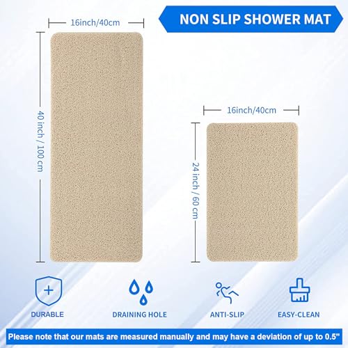 Hargiis Non-Slip Bathtub Mat, 24x16 Beige Loofah Shower & Foot Scrubber Mat