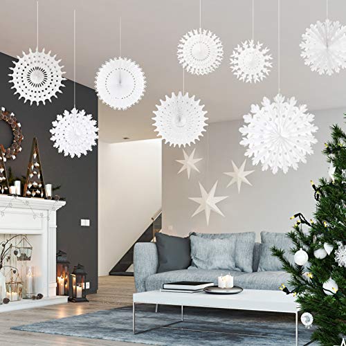 White Paper Snowflake Hanging Decorations (16 Pack) - Winter Party Decor