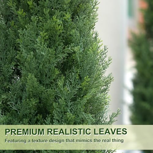 4ft Artificial Cedar Topiary Trees in Rustic Barrel Planters, Set of 2