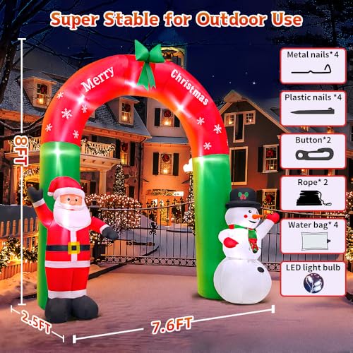 8FT Santa Snowman Arch Christmas Inflatable - Outdoor Blow Up Decor by KOOY