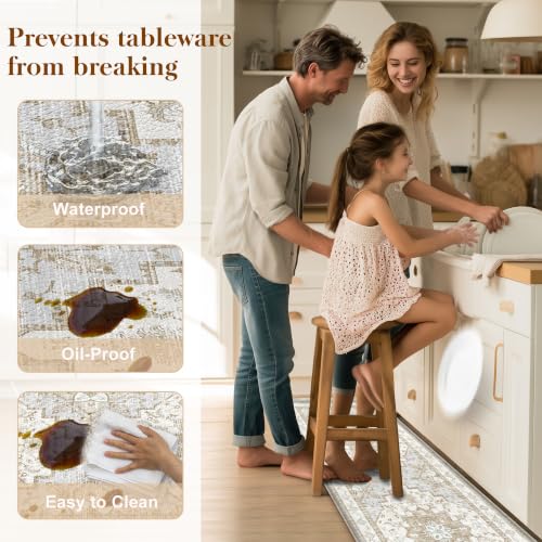 2-Piece Boho Anti-Fatigue Kitchen Mat Set, Waterproof Cushioned Floor Rugs