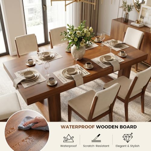 7-Piece Modern Farmhouse Dining Table Set with 6 Upholstered Chairs