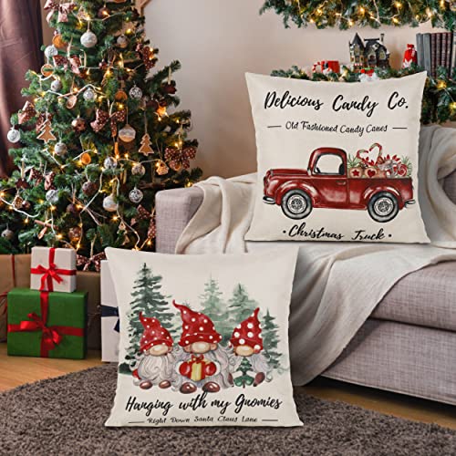 Hofomca Red 18x18 Inch Christmas Throw Pillow Covers Set of 4 Farmhouse Holiday Decor