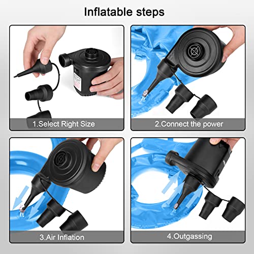 Portable Electric Air Pump for Inflatables, Quick-Fill Pump with 3 Nozzles