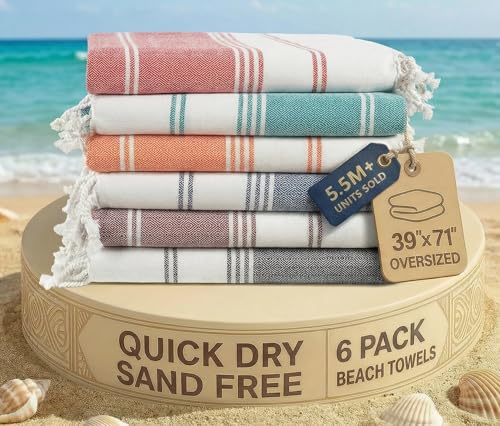 Lane Linen 6-Pack Oversized Beach Towels 39x71 Quick-Dry Diamond Multi