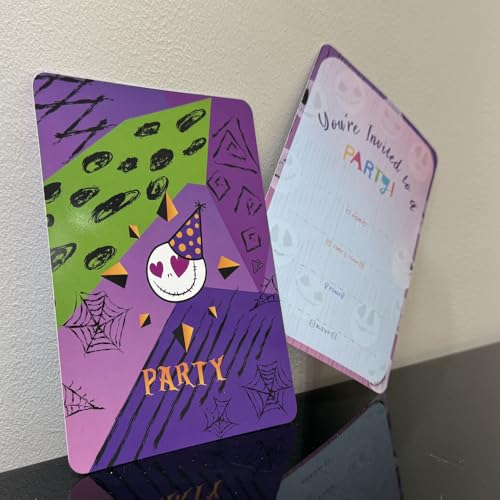 Movie Themed Invitations Set – 10 Purple Party Invites for Jack & Sally Fans