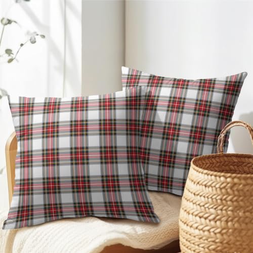 Christmas Scottish Tartan Plaid Outdoor Throw Pillow Cover 18x18 in