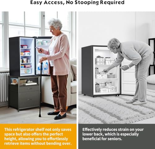 Mini Fridge Stand with 3-Tier Storage and Fabric Drawers, 22-Inch Tabletop