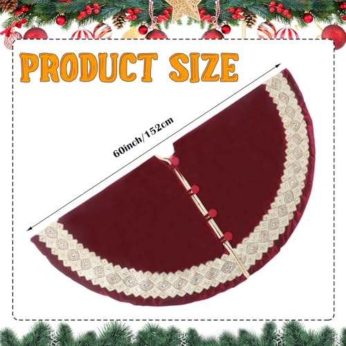 Soulchen 60-Inch Burgundy Velvet Christmas Tree Skirt with Gold Edge and Pearl Embellishments