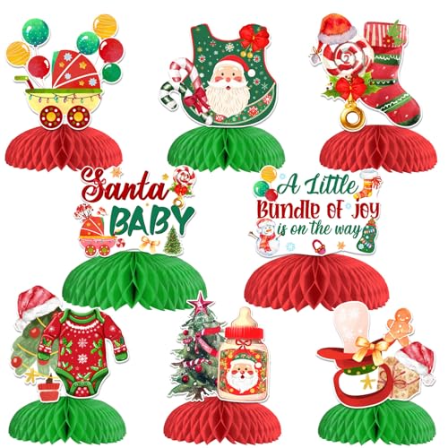 Christmas Baby Shower Honeycomb Centerpieces - Set of 8 Festive Table Decorations