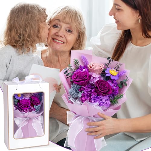 Preserved Flower Bouquet in Gift Box, Everlasting Real Floral Arrangement