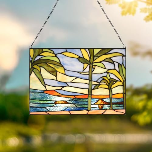 Tiffany Style Stained Glass Window Panel - 14"x9.5" Suncatcher
