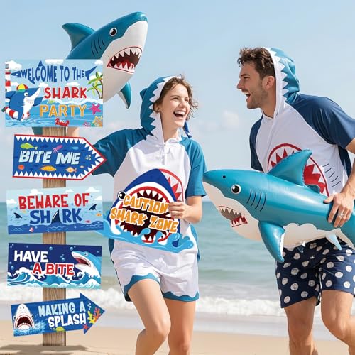 20 Pcs Shark Party Directional Signs - Under the Sea Birthday Decorations