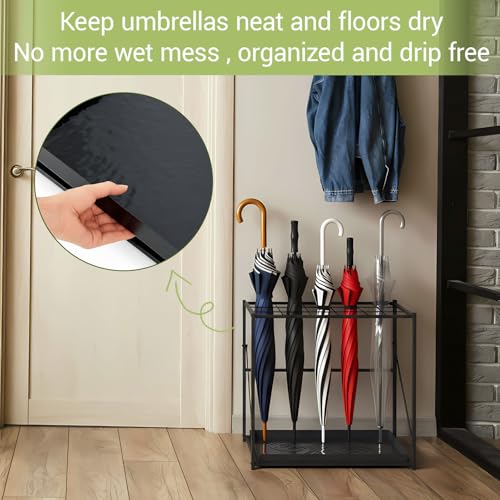 Foldable Metal Umbrella Stand with Drip Tray - Space-Saving Entryway Organizer