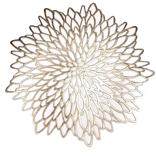 Snowkingdom Gold Placemats 6-Pack Leaf Design 15" Round Vinyl Table Mats