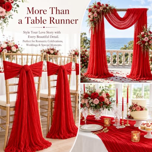 Red Cheesecloth Table Runner 17x108 Inches Set of 12 - Romantic Wedding & Party Decor