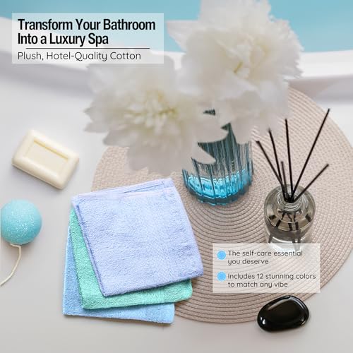 Living Fashions 13x13 Inch Soft Cotton Washcloths 12 Pack - Highly Absorbent Face Towels