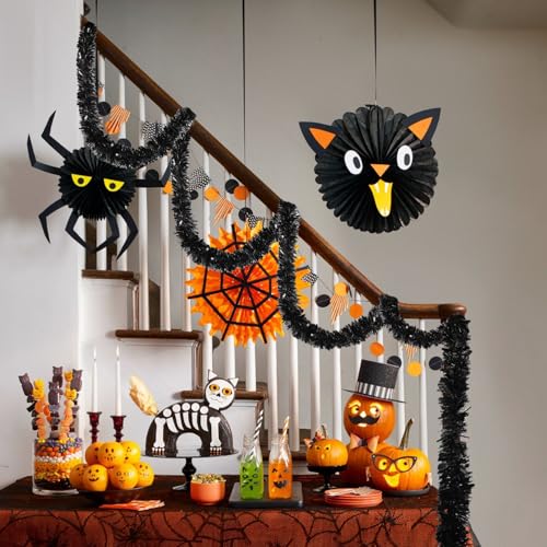 33ft Black Metallic Tinsel Garland for Halloween & Christmas Decor