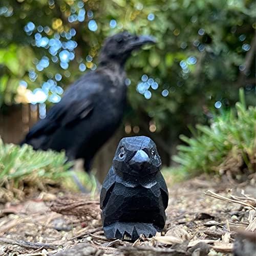Selsela Hand-Carved Raven Figurine - Black Crow Statue | Gothic Home Decor & Collectible Miniature