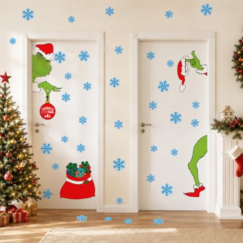 Christmas Door Stickers - 6 Sheets Double-Sided Window Decals for Doors & Glass