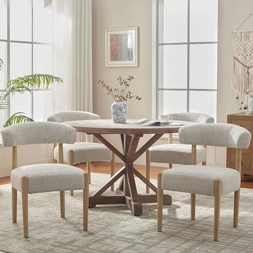 Upholstered Dining Chairs Set of 4, Modern Chenille Kitchen Chairs with Rubberwood Legs