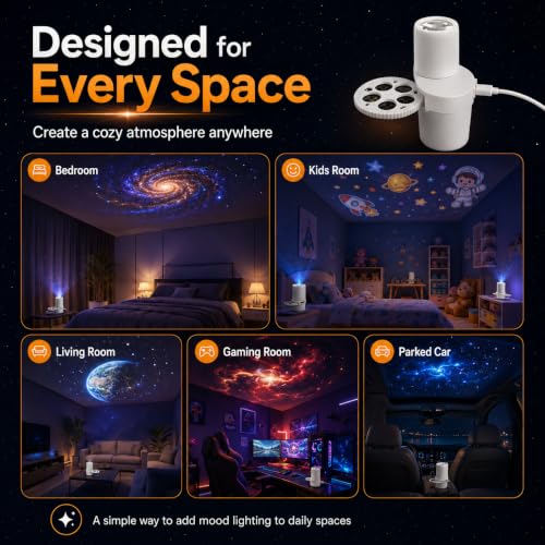 LED Galaxy Star Projector with 15 Interchangeable Scenes & Flexible Neck