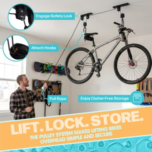Bicycle Ceiling Hoist 2-Pack 100 lb Capacity Garage Storage Lift