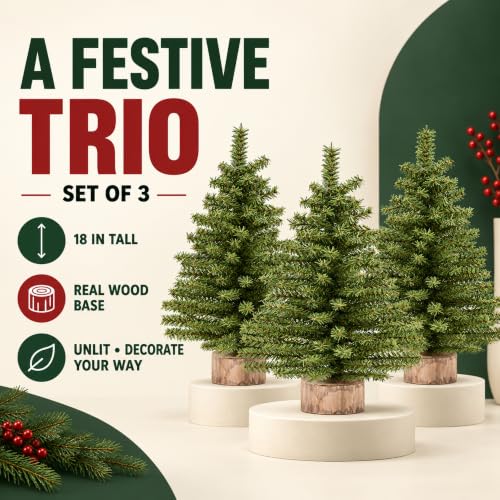 Thenshop 3-Piece 18 Inch Miniature Canadian Pine Christmas Tree Set for Tabletop Decor