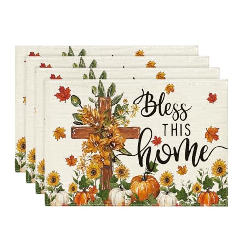 Artoid Mode Pumpkins Floral Placemats Set of 4 – 12 x 18 inches