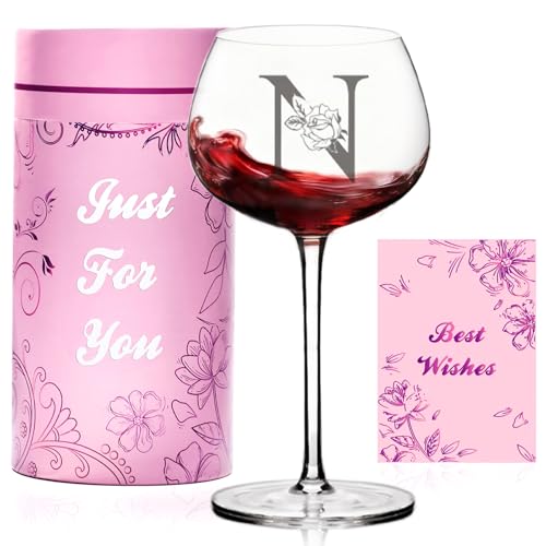 Personalized Monogram Wine Glass N - Custom Gift for Women, Mom, Wife