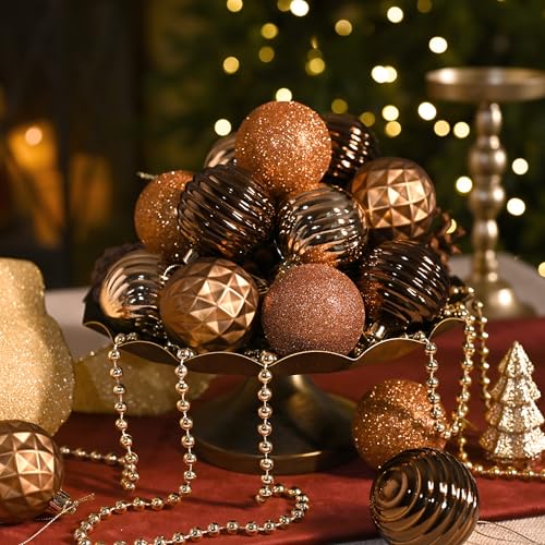 24ct Shatterproof Christmas Ornament Set 2.36 Inch Bronze Gold Hanging Balls