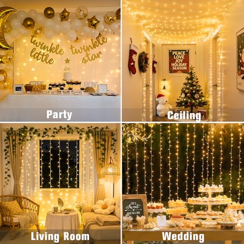 JMEXSUSS 300 LED Warm White Curtain Lights with Remote Control