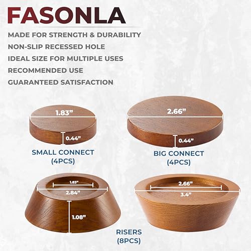 Adjustable Bed Risers Set of 8 - Solid Wood, Non-Slip Design