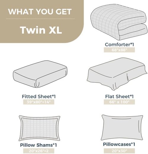 HYMOKEGE Twin XL Comforter Set - Mustard Yellow Seersucker 5-Piece All-Season Luxury Bedding Set