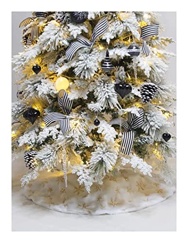 36-Inch White Faux Fur Christmas Tree Skirt with Gold Sequin Snowflakes