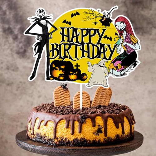 Night Before Christmas Nightmare Happy Birthday Cake Topper - Halloween Skeleton Decor
